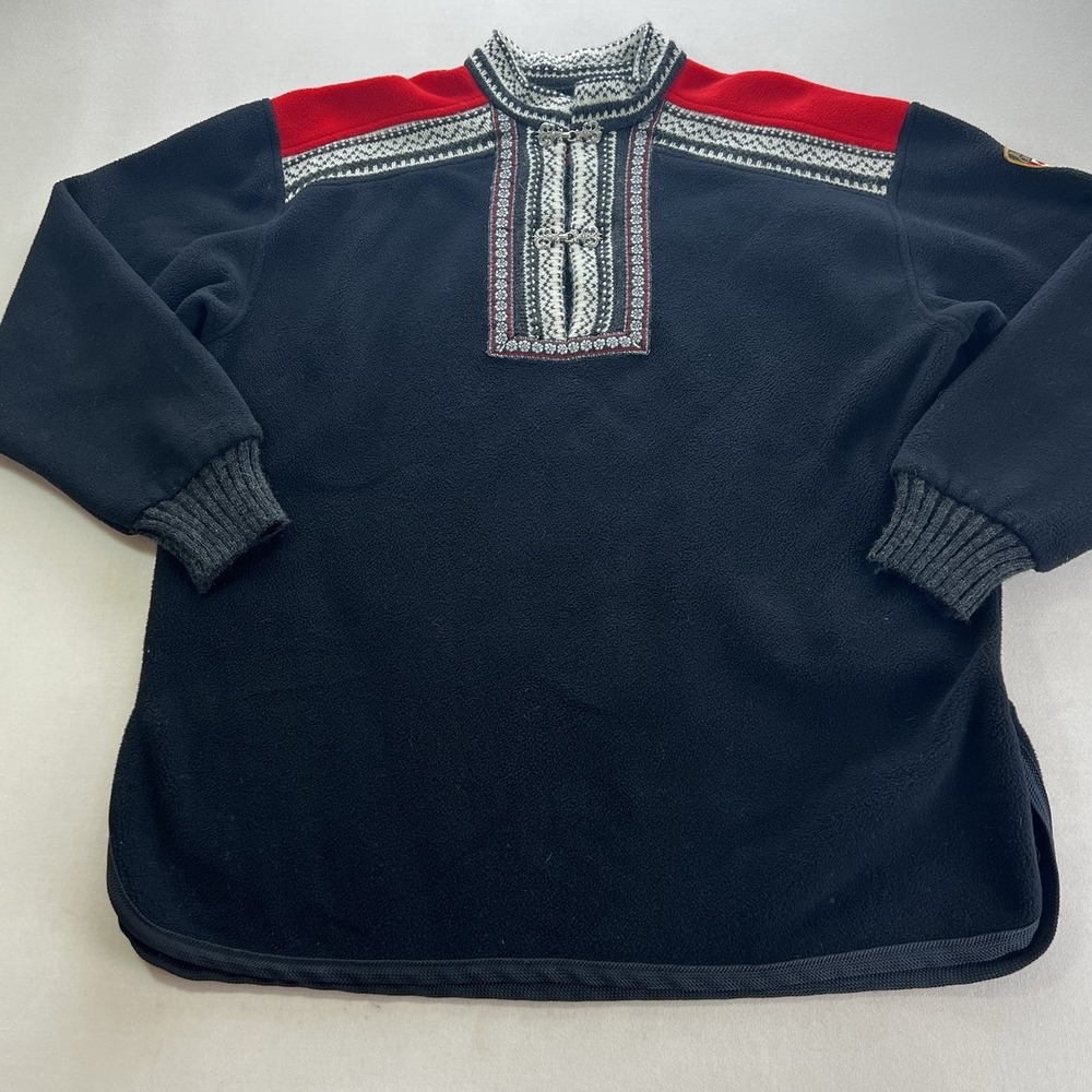 Black Canyon Mens Fleece Pullover Nordic Wool Trim Metal Clasps Black Red Large